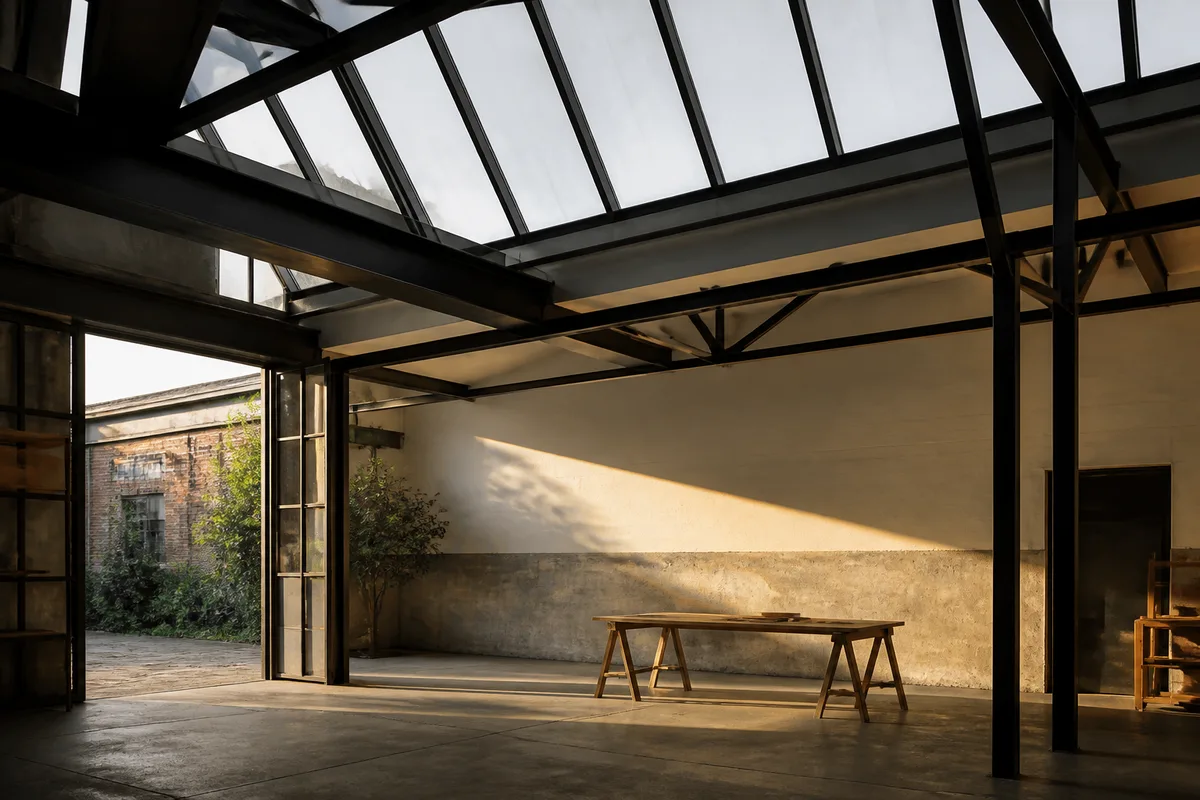 Verrières et menuiserie acier, du chevêtre de toiture à la cloison d'atelier