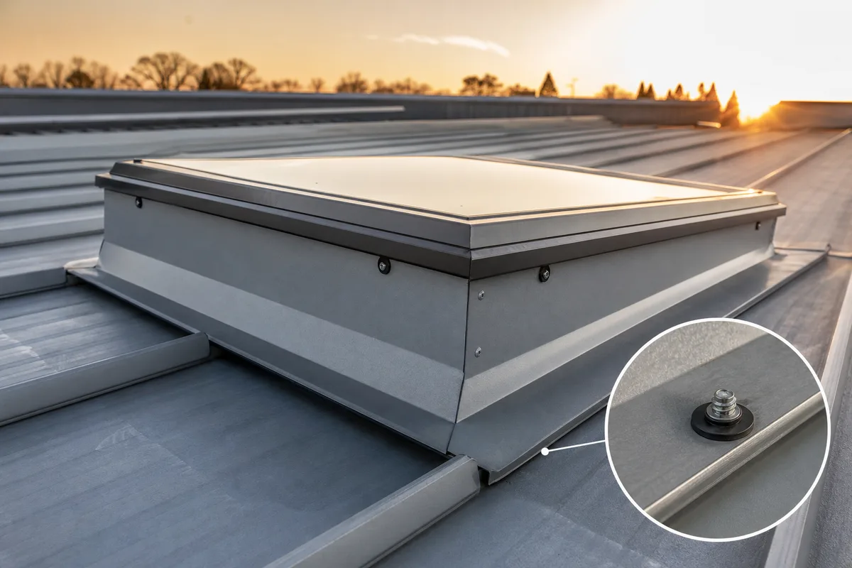 Detail de vis autoperceuse a rondelle EPDM sur une costiere de verriere